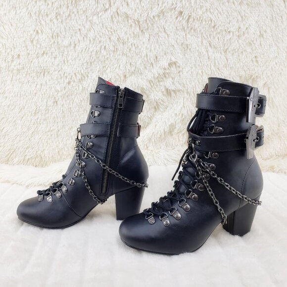Vivika Goth Granny Ankle Boots Coffin Straps & Chain - Picture 8 of 16